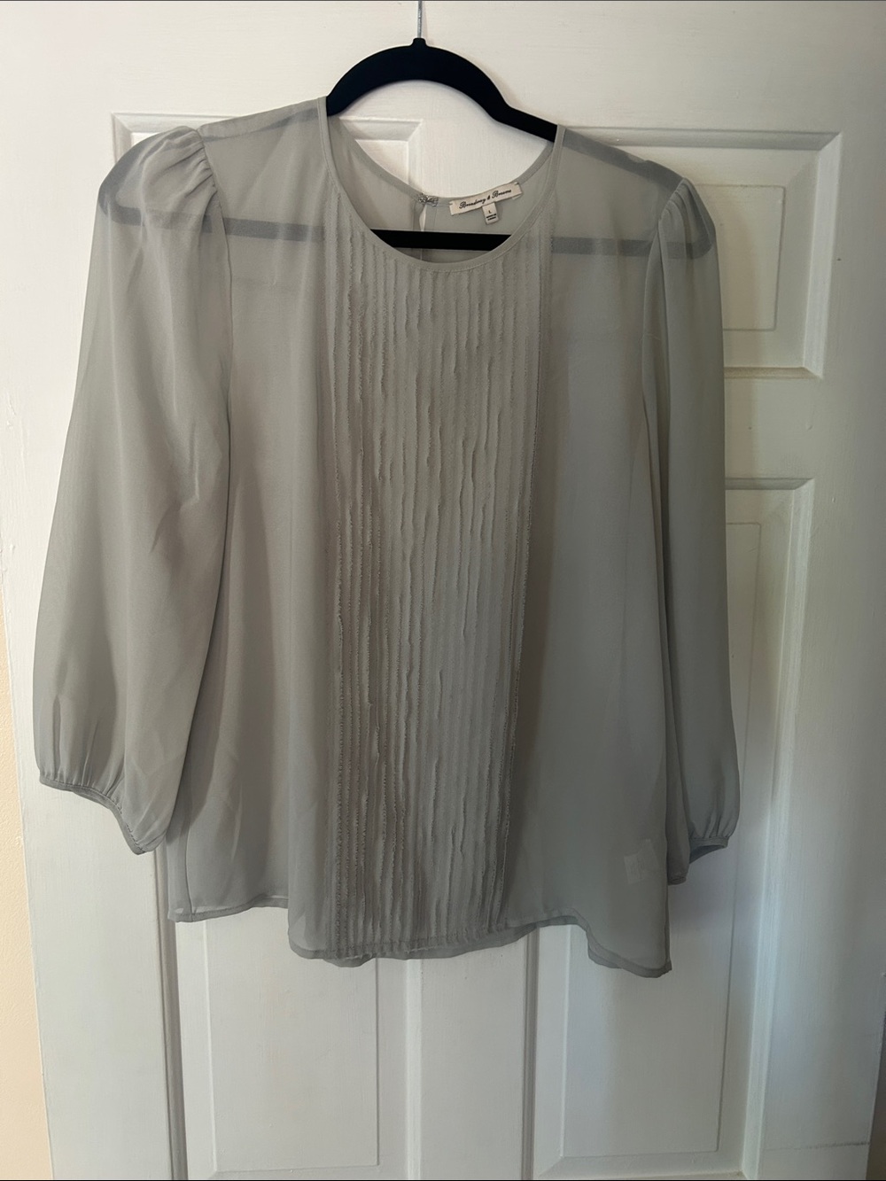 Light Gray Pleated Front Sheer Blouse